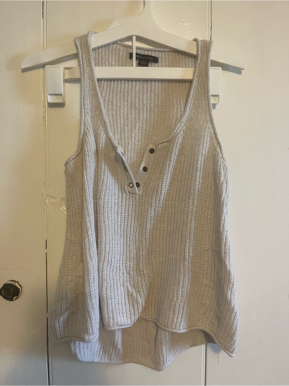 American Eagle Outfitters Cream Ribbed Henley Tank